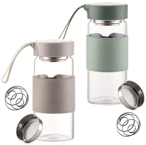 Lot de 2 petits shakers en verre de 480 ml avec passoire intégrée et bouteille de mélange 304SS sans BPA sans odeur pour le fitness et les boissons protéinées