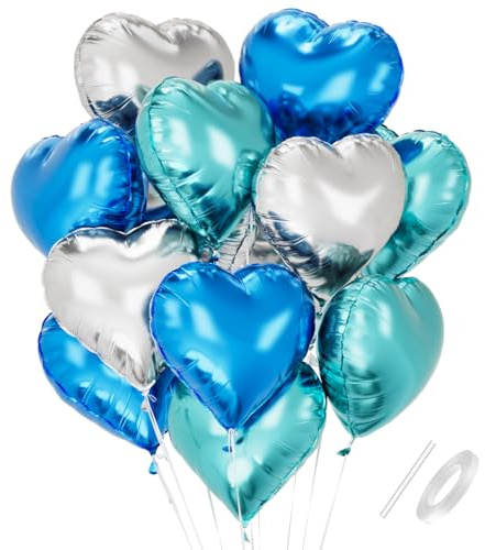 Herz Folienballons, Herzluftballons Blau Silber, 18 Zoll Herz Luftballon Helium, Herzballons Blau Silber Herzform Folienluftballon, Herzluftballons Hochzeit Valentinstag Babypartys Geburtstagsdeko