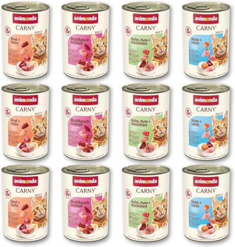 animonda Carny Adult Katzenfutter nass Gourmet Selection Mixpack (12x400g) | Katzennassfutter für ausgewachsene Katzen, fleischlichen Zutaten, Katzenfutter ohne Getreide und Zucker, Sortenmix