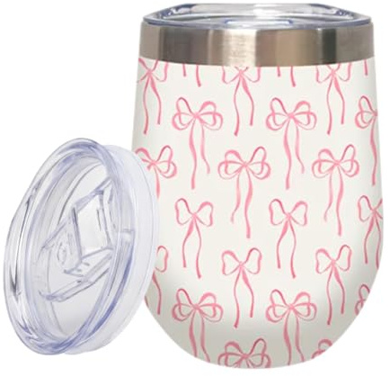 Bow Print Wine & Coffee Mug - Stainless Steel Insulated Travel Tumbler with Lid, Double Wall Vacuum Cup for Hot & Cold Drinks