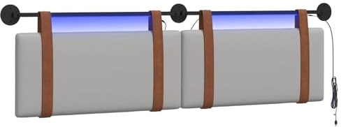 vidaXL Hängendes Kopfteil Mit LED Licht Wolkengrau Antikes PU, Moderner rechteckiger Kopfteil, wandmontierbar, Schlichte gepolsterte Schlafzimmer-Deko, ergonomisch und praktisch