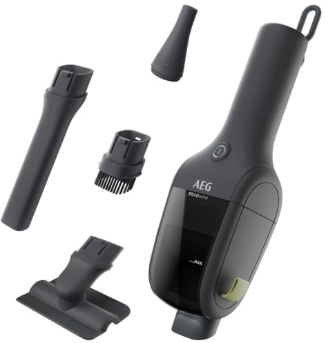 AEG ErgoMini Kabelloser Akku Handstaubsauger AH1EM10DG Grau | Kompakt & Leicht, Starke Saugkraft, Blasfunktion, LED-Licht, USB-C, für Auto, Boot, Wohnwagen, Tastatur & Zuhause