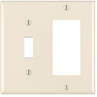 Leviton 2-Gang 1-Toggle 1-Decora/GFCI Device Wallplate, Standard Size, Thermoset, Device Mount, 80405-T, Light Almond