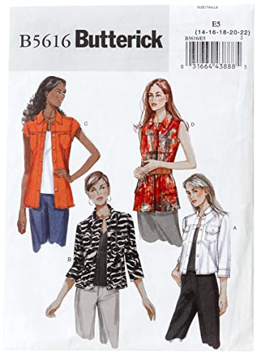 Butterick Patterns B5616 Size E5 14-16-18-20-22 Misses Jacket, Pack of 1, White