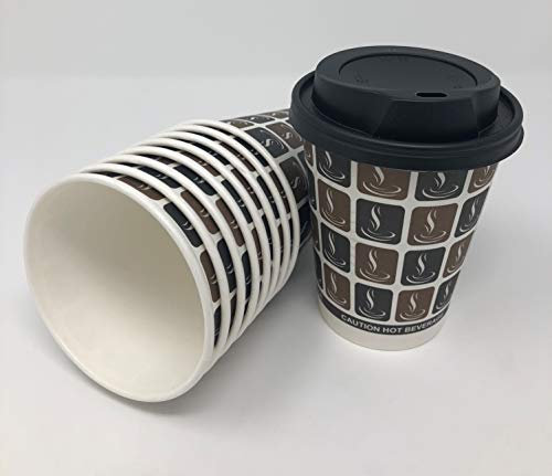 Disposable paper coffee cups and lids, set of 50, 237 ml, 355 ml or 473 ml, 8 oz