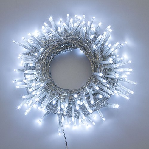 XMASKING Kette 13 m, 180 miniled kaltweiß, mit Memory-Controller, transparentes Kabel, Weihnachtsschmuck, Lichterketten für Weihnachtsbaum, helle Dekoration
