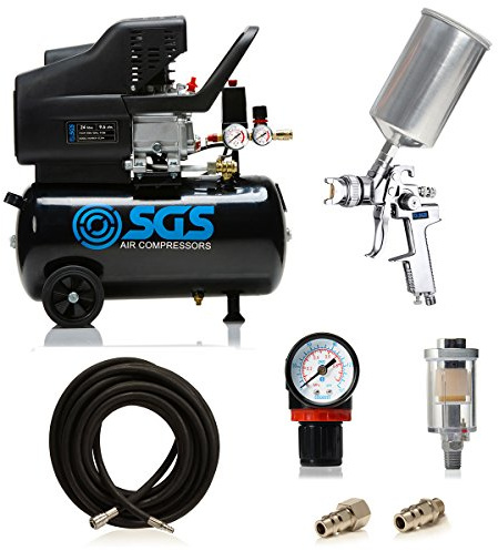 SGS 24 Litre Direct Drive Air Compressor & Spray Gun Kit - 9.6CFM 2.5HP 24L