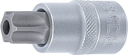 BGS 4377 | Bit-Einsatz | T-Profil (für Torx) mit Bohrung T70 | Antrieb Innenvierkant 12,5 mm (1/2) | Länge 53 mm | Chrom-Vanadium-Stahl | verchromt, matt | mit Rändelung