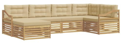 vidaXL Outdoor-Sofagarnitur mit Kissen 6 pcs Weiß und Beige Polyester, Gartenmöbel, modernes Outdoor-Sofa, langlebiges Ecksofa, Terrassenlounge für entspanntes Sitzen