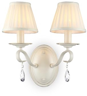 MAYTONI DECORATIVE LIGHTING Moderne Wandleuchte Brionia 2xE14 excl.aus Organza Farbe Weiß und Metall Beige 40W für Küche, Schlafzimmer, Wohnzimmer, Esszimmer, Lobby