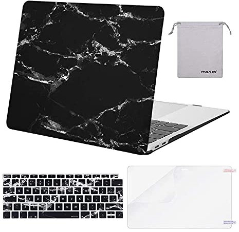 MOSISO Hülle Kompatibel mit MacBook Air 13 Zoll 2022 2021 2020 2019 2018 A2337 M1 A2179 A1932,Plastik Harte Schale Case&Tastaturschutz&Displayschutz&Lagertasche,Schwarz Marmor