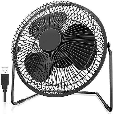 EasyAcc 9 inch USB Desk Fan Silent with [ONLY 25DB] Strong Airflow & Quiet Operation, Portable Cooling Fan 2 Speed Powerful Desk 180°Rotatable Head for Home Office Bedroom Table Matal Black