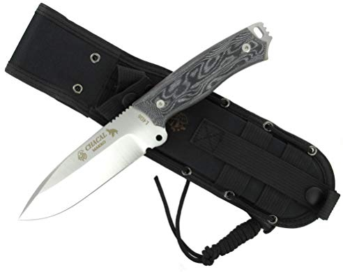 J&V CHACAL MAKRO -Couteau de Survie Full Tang pour Bushcraft Camping Randonnée Chasse Outdoor, Pleine Soiel Lame Fixe Lame inox1.4116 15 cm, Étui de transport en Cordura, Fabriqué en Espagne