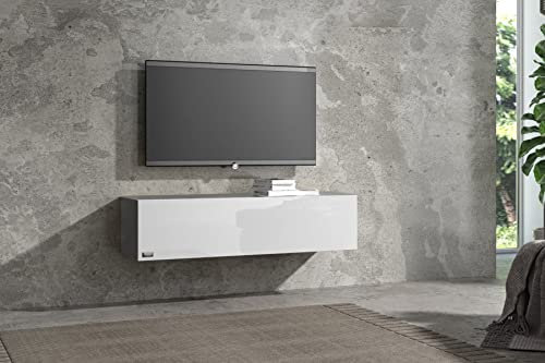Wuun® TV Lowboard TV Board hängend I 100cm-280cm I Hängeschrank Wohnwand/Somero I Schwarz-Matt/Weiß-Hochglanz I 100cm