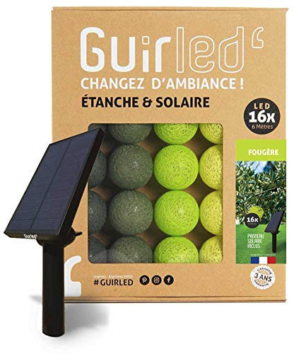 GuirLED - Außengirlande mit Lichtkugeln LED-Guinguette - Wasserdicht IP65 - Hocheffizientes Solarpanel - Automatisches EIN/AUS - 16 Kugeln 3 m- Farn