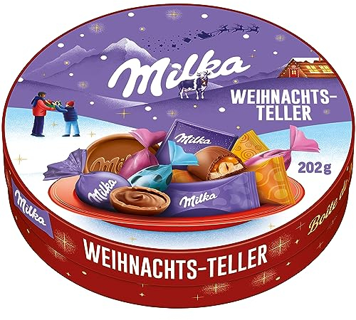 Milka Weihnachts-Teller 1 x 195g I Weihnachtsschokolade Mix Einzelpackung I Weihnachts-Geschenk Schokolade I Süßigkeiten zu Weihnachten aus 100% Alpenmilch Schokolade