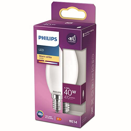 PHILIPS LED Classic 40W Flamme E14 Blanc Chaud Dépolie Non Dimmable