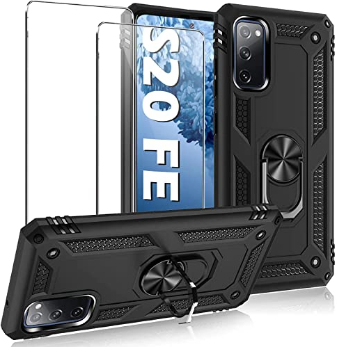 niter Kompatibel mit Samsung Galaxy S20 Fe 5G Hülle mit Displayschutzfolie, Militärische Anti-Fall-Abdeckung für Samsung S20 Fe 5G Hülle mit Magnetring-Ständer, Schwarz