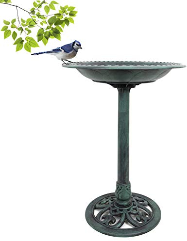 Clever Garden Vogeltränke mit Sockel, antiker Brunnen für Außen- und Gartendekoration, 68 cm hoch, Grün