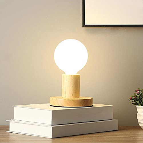 Lampe de Table en Bois Moderne E27 - Simplicité pour Bureau, Chevet, Salon, Table Basse, Bibliothèque - Avec Interrupteur (Pas d'Ampoule) (C)