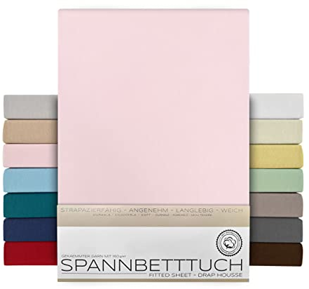 BEAUTEX Spannbetttuch Bettlaken aus Baumwolle, Premium Jersey Stoff 160g/m², Größe und Farbe wählbar (Standard - 140x200x30 cm, Rosa)