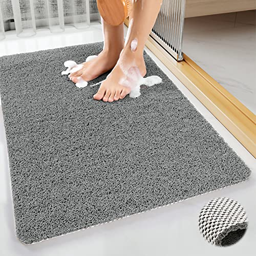 KAZOLEN Shower Mat Non Slip Anti Mould: Bath Mats for Inside Bath- 60 x 40 cm Anti Slip Shower Mats for Inside Shower- Loofah Shower Mat Grey Long Washable Shower Matt for Elderly Wet Room Quick Dry