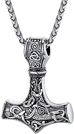 U7 Mjolnir Loki Necklace Stainless Steel Thor Hammer Pendant Viking Jewellery for Men Women