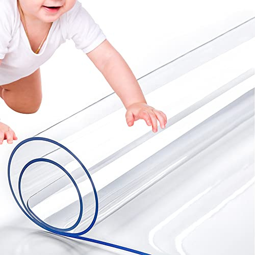 RostiKong 30x44 Inch Clear Table Protector Hard Floor Chair Mats Coffee End Glass Table Entryway TV Bench Desk Craft Work Console Foldable Dining Tabletop Mat Desktop Pad PVC Plastic Tablecloth Cover