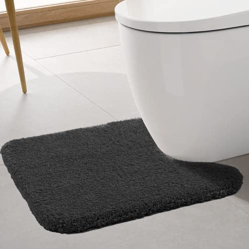 ROLIZOE Tapis Contour WC Extra Epais Tapis de Toilette WC Antidérapant Tapis WC Absorbant Tapis Salle de Bain Super Doux en Microfibre Lavable en Machine 50 x 60cm, Noir