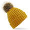 Beechfield B412 Faux Fur Pop Pom Chunky Beanie - Mustard