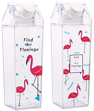 Milk Carton Water Bottle,2 Pack 500ML Portable Square Cute Clear Water Bottle with Screw Top,Summer Reusable Leak Proof Juice Drinking Bottle for Indoor Outdoor Activities,Travel,Camping (500ML B)
