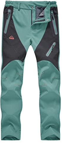 donhobo Damen Wanderhose Warm Gefüttert Winter Skihose Winddicht Wasserdicht Softshellhose Snowboardhose Trekkinghose Funktionshose Hellgrün 2XL