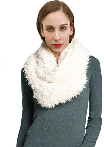 Lina & Lily Loop Schal Damen Winter Schlauchschal aus Kunstfell (Weiß)