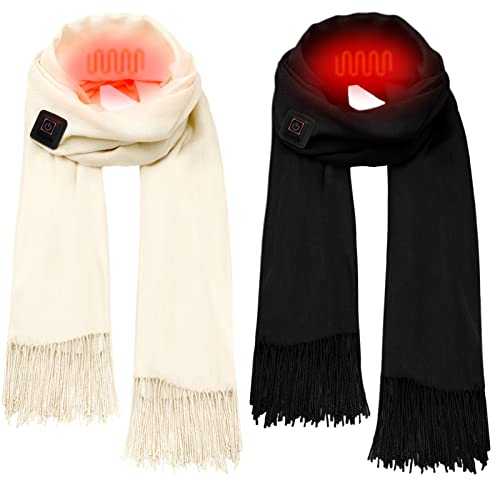 Sintege 2 USB Beheizt Schals Elektrisch Wiederaufladbar Schal Angetrieben Durch Powerbank (nicht Enthalten), Helles Khaki, Schwarz