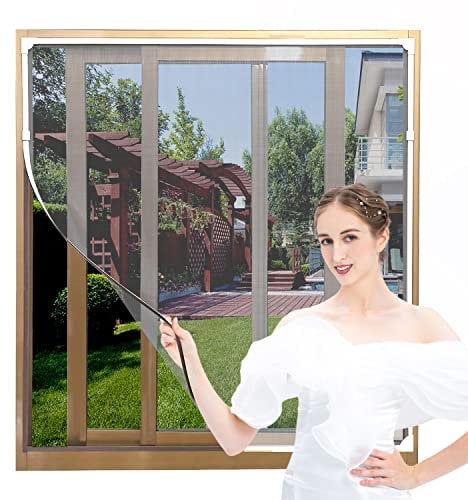 AMLOOPH Zanzariera magnetica per finestre, per tenere lontani gli insetti, fino a 120 x 185 cm, zanzariera fai da te per finestre, zanzariera per finestre, cornici in PVC bianco grigio in fibra di
