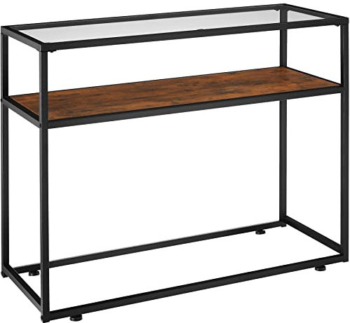 TecTake® Console Meuble Kilkenny 100 x 41 x 80,5 cm Plateau en Verre 957 x 357 x 5 mm Meuble d'entrée Table de Salon Style Industriel Table Console Angulaire Meubles Salon Couloir Bureau, Bois foncé