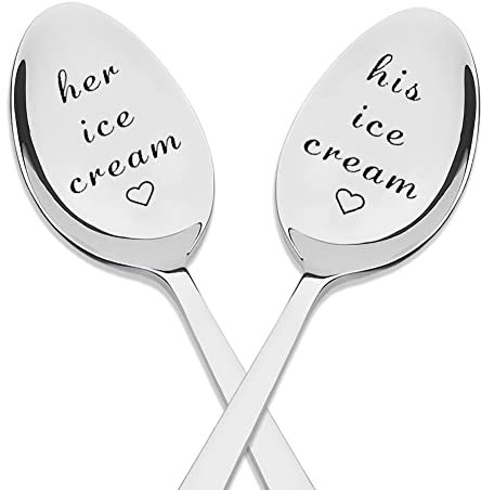 Eislöffel für Sie und Ihn, 2 Stück, Freund, Freundin, Geburtstag, Valentinstag, Geschenk für Ehemann, Ehefrau, gravierter Löffel für Paare, Jahrestag, Weihnachtsgeschenke für Ihn und Ihn