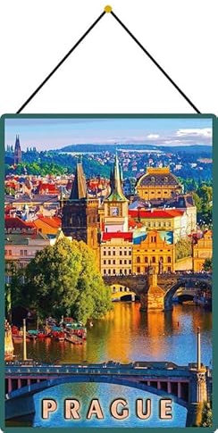 Metall Schild 20x30cm mit Kordel Reise Plakat Prag Urlaub Blechschild