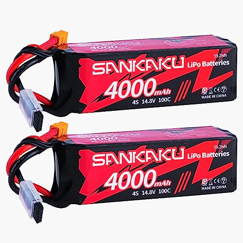 SANKAKU 4000mAh 100C RC Lipo Akku 4S 14,8V Stecker XT60 für RC Flugzeug Quadrocopter Hubschrauber Drohne FPV Hobby 2 Stück