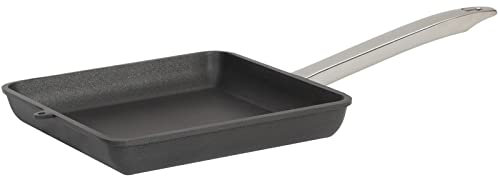 SKK Viereck-Pfanne 24x24 cm - ohne Induktion - eckige beschichtete Aluguss Bratpfanne mit 4 cm flachen Rand & Edelstahl Griff - Made in Germany