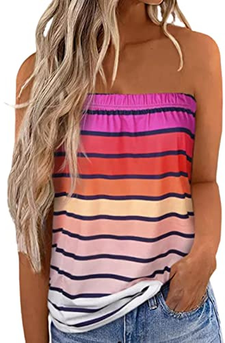 Edhomenn Women Summer Y2k Tube Tops Sleeveless Gradient Color Pleated Bandeau Loose Flowy Tank Vest Shirt