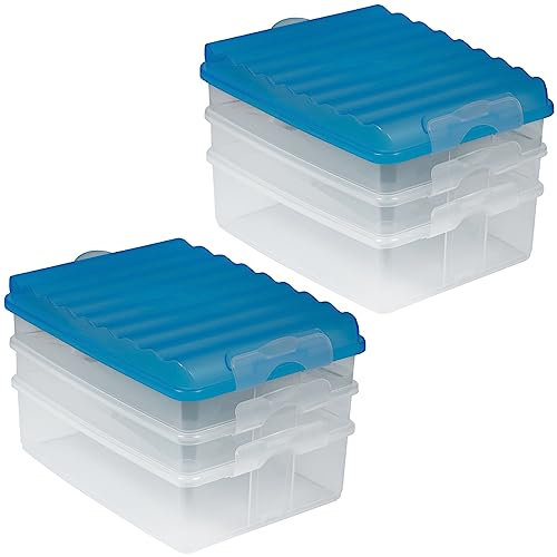 ARTECSIS Aufschnittboxen für Kühlschrank 3-stöckig mit Clipverschluss, 2er Set, Transparent mit hellblauem Deckel