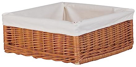 e-wicker24 Alles aus Weide Aufbewahrungskorb, Weidenkorb zum Präsentieren von Brötchen, Präsentationskorb, Tablett, Kiste, Weidenkorb, rechteckig, hell (60 x 40 cm, H12 Futter)
