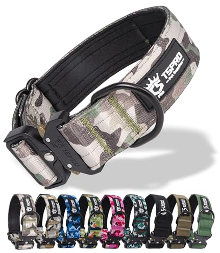 TSPRO Premium Hundehalsband mit Patch Dickes Verstellbares Taktisches Hundehalsband Schwere Ausführung Schnellverschluss Metallschnalle für Mittelgroße bis Große Hunde (Militärgrün L)