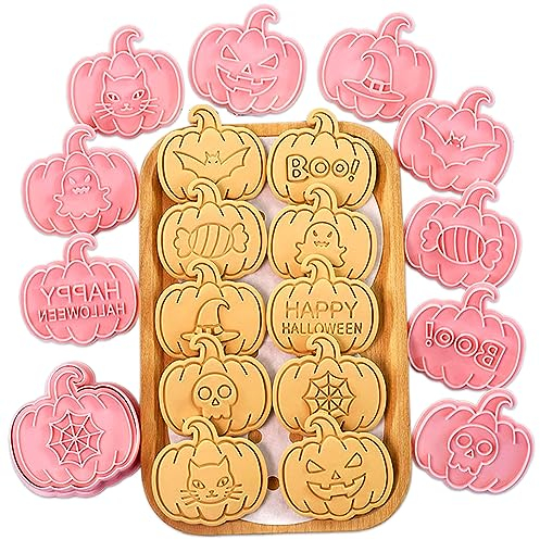 Set di 10 formine per biscotti per Halloween, set di formine 3D con zucca, gatti neri, fantasmi, disegni a pipistrello, cutter per biscotti fai da te, fondente