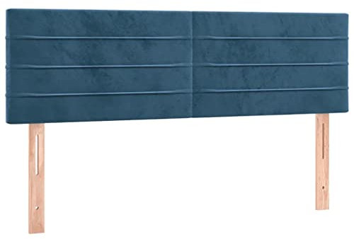 vidaXL Kopfteil, Bettkopfteil mit Holzbeinen, Höhenverstellbar Polsterkopfteil für Bett, Betthaupt Bettzubehör Schlafzimmer, Dunkelblau 144x5x78/88cm Samt