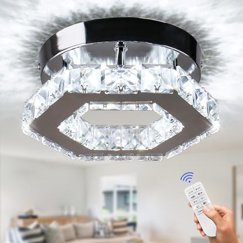Cainjiazh Mini LED plafonnier moderne lustre en cristal 7 pouces lustre en acier inoxydable salle de bains chambre salon salle à manger couloir plafonnier (dimmable)
