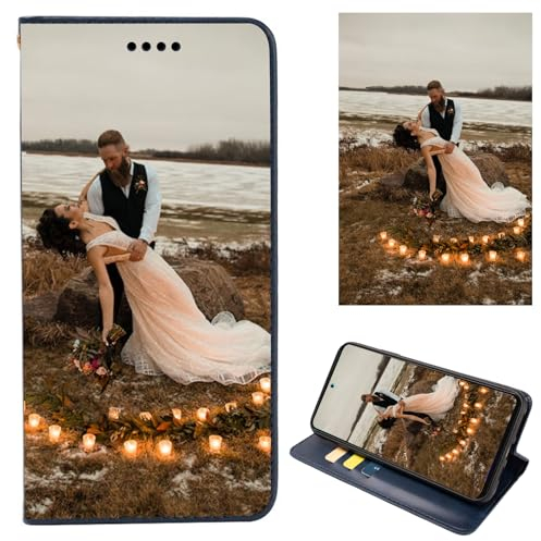 FortiCase Personalisierte Hülle für iPhone 15,Flip Leder Hülle Kartenfach Standfunktion Case,mit Eigenem Foto Bild Text Personalisiert Handyhülle - Blue