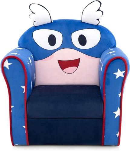 DREAMADE Kindersessel mit Rückenlehne & Armlehnen, Kindersofa mit süßen Mustern & Schaumstoff, Kindercouch, Kindermöbel für Jungen & Mädchen, für Kinderzimmer, Wohnzimmer, Schlafzimmer (Dunkelblau)