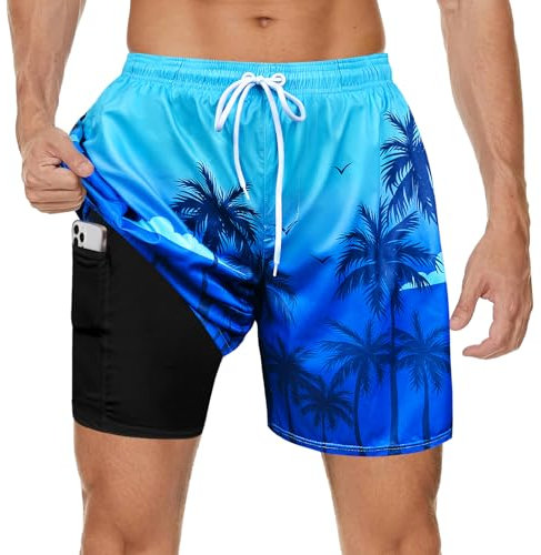 MaciRept Costume da bagno da uomo con fodera a compressione, 17,8 cm, costume da bagno corto da uomo, Palma, X-Large